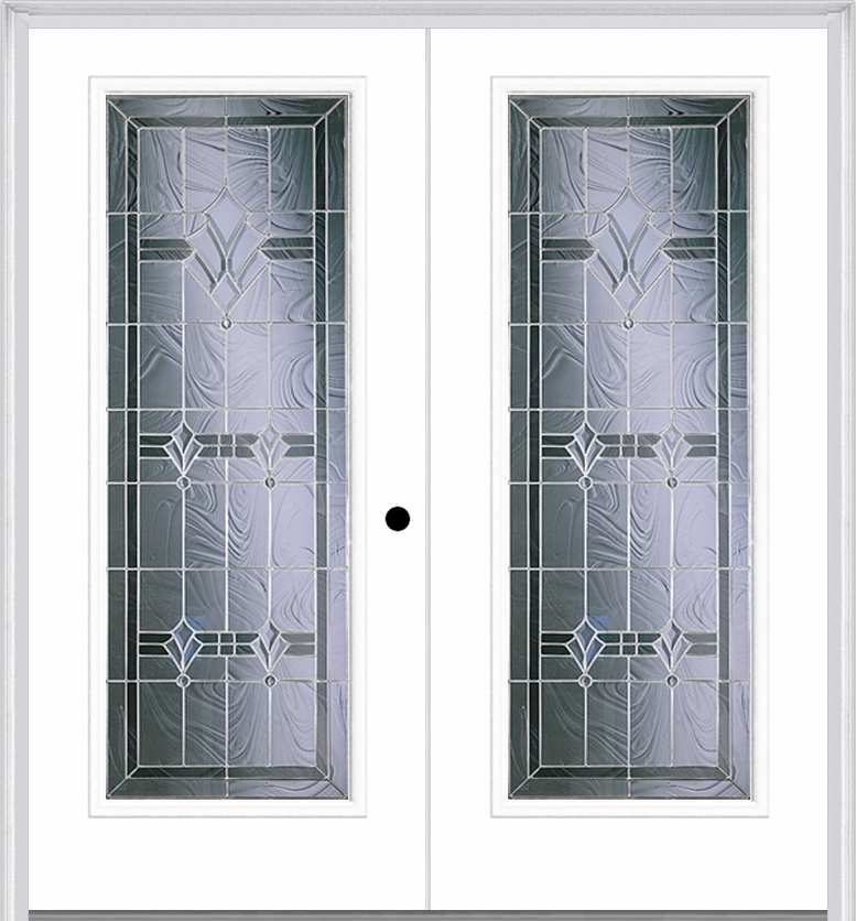MMI Twin/Double Full Lite 6'8" Fiberglass Smooth Radiant Hues Nickel Decorative Glass Exterior Prehung Door